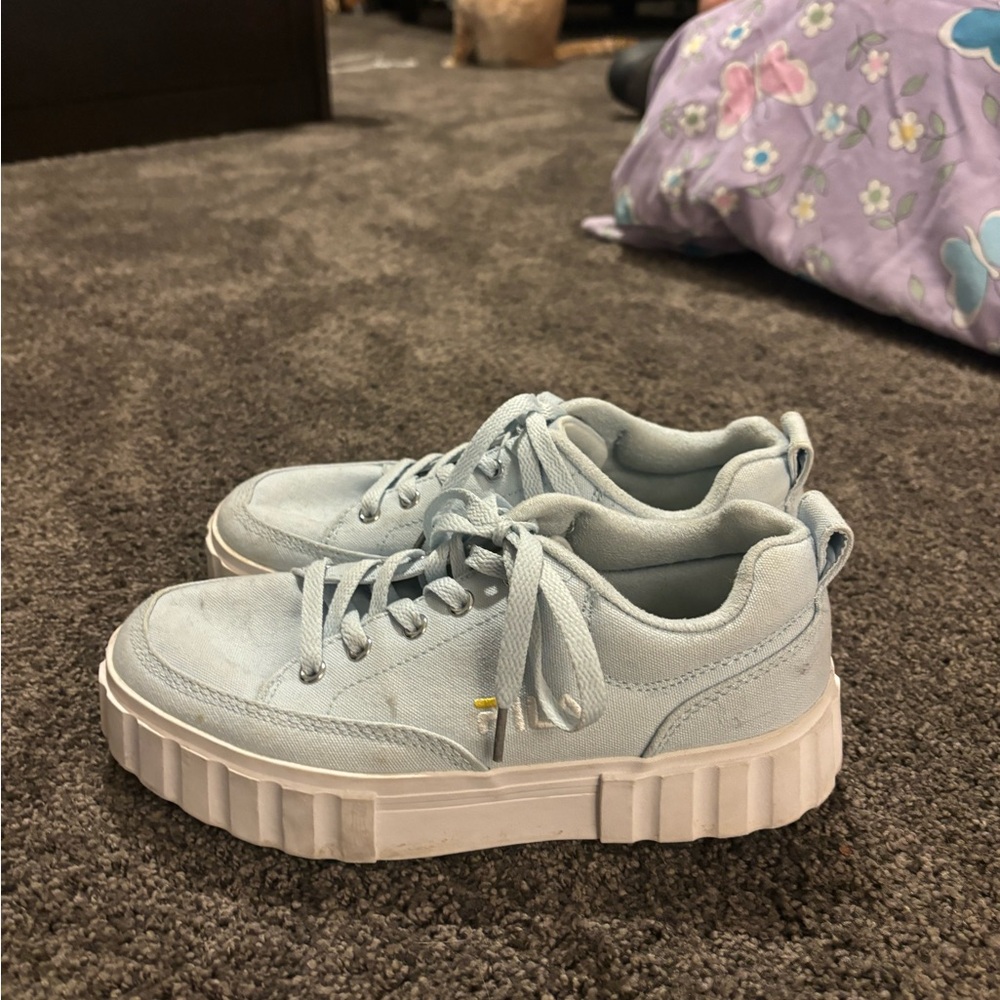 Baby blue FILA womens platform sneakers